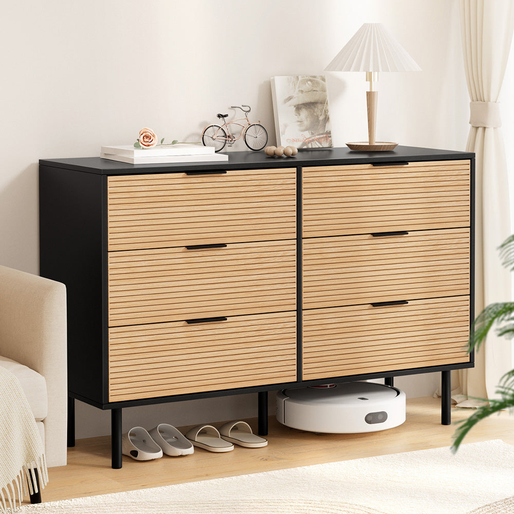 Artiss 6 Chest of Drawers Dresser Table Black&Pine - Image 8