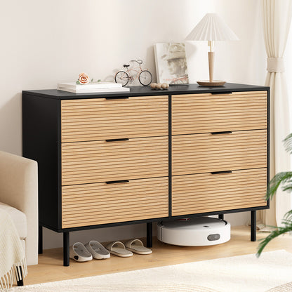 Artiss 6 Chest of Drawers Dresser Table Black&Pine - Image 8