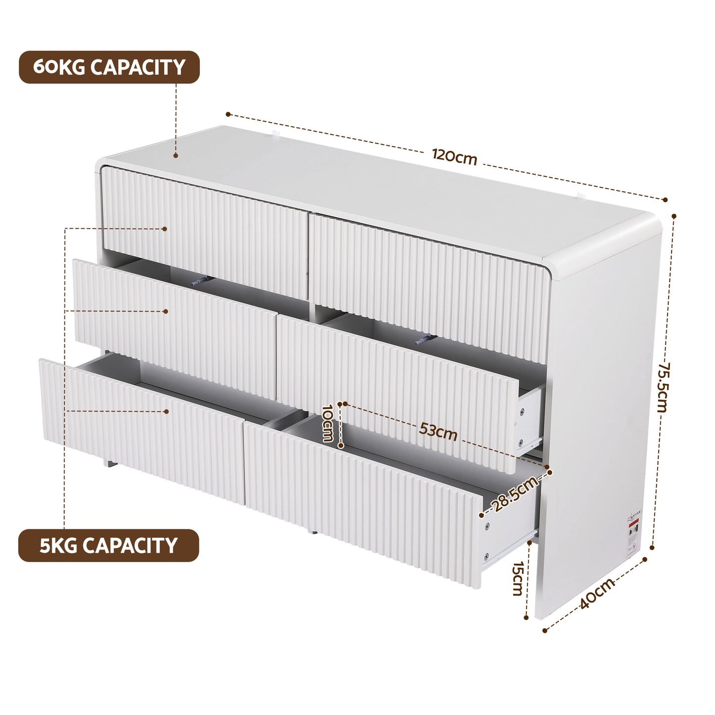 Artiss 6 Chest of Drawers Dresser Cabinet Beige - Image 3