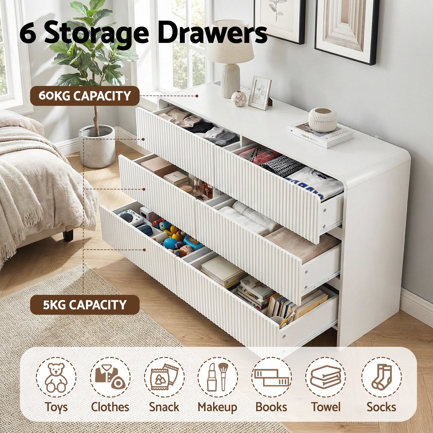 Artiss 6 Chest of Drawers Dresser Cabinet Beige - Image 6