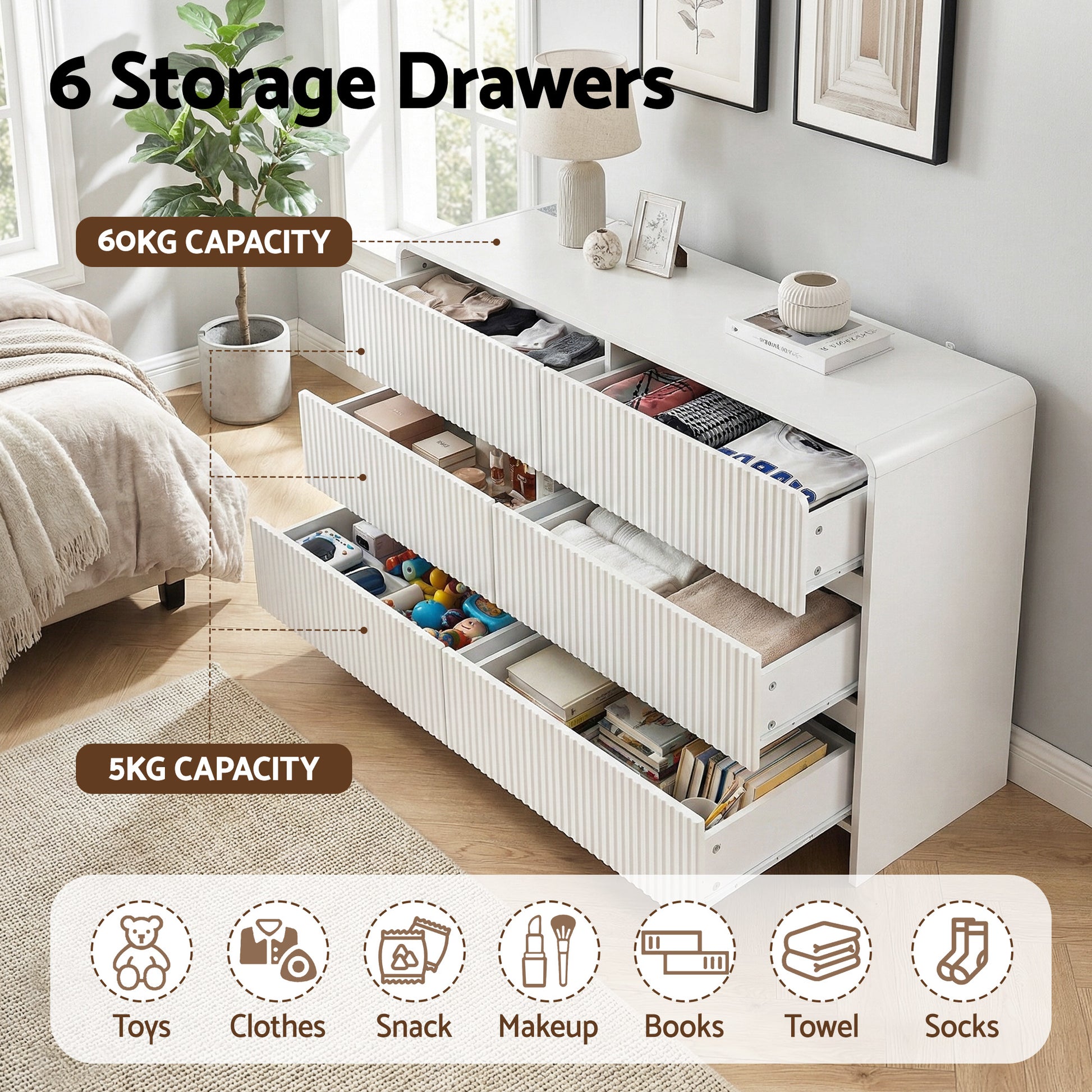 Artiss 6 Chest of Drawers Dresser Cabinet Beige - Image 6