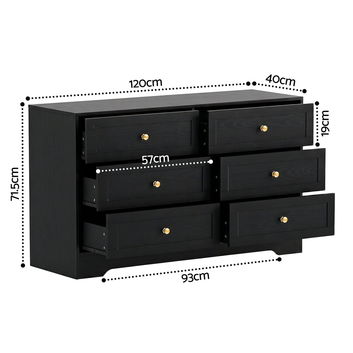 Artiss 6 Chest of Drawers Tallboy Cabinet - LEIF Black - Image 3