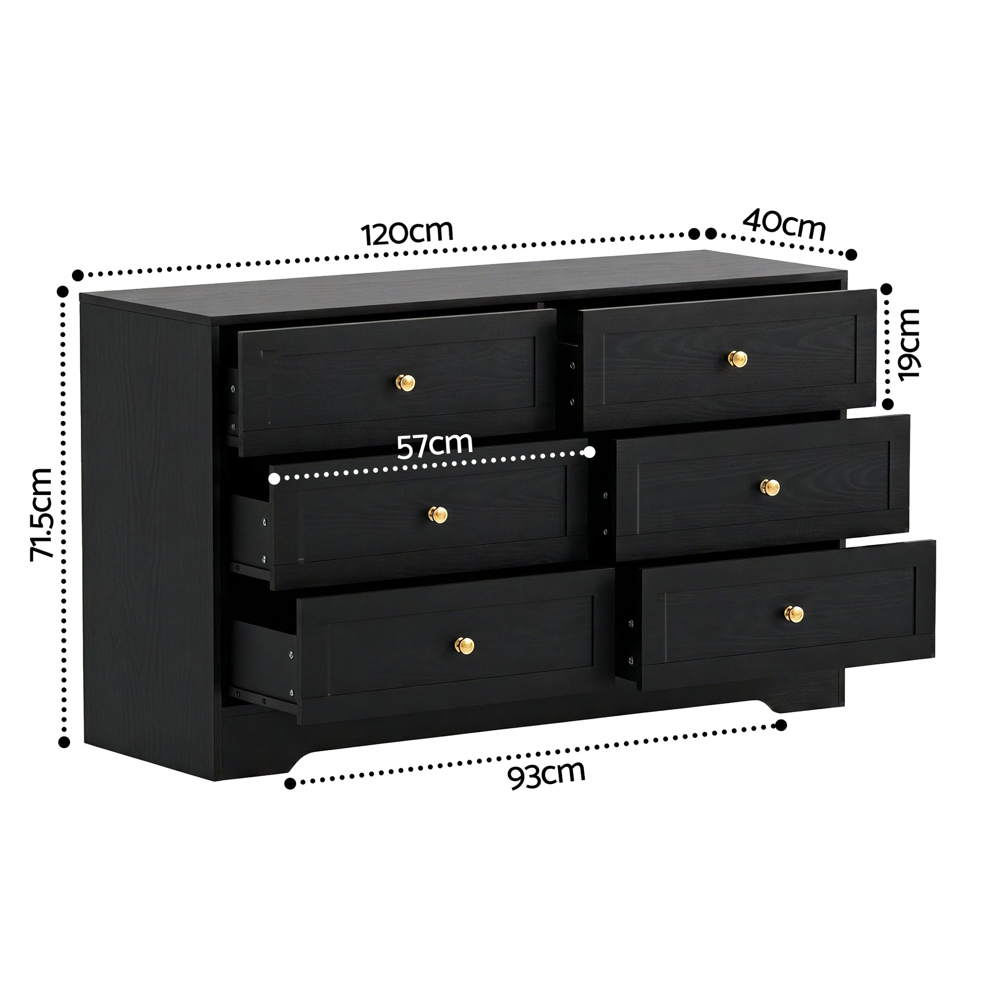 Artiss 6 Chest of Drawers Tallboy Cabinet - LEIF Black - Image 3