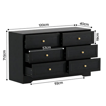 Artiss 6 Chest of Drawers Tallboy Cabinet - LEIF Black - Image 3