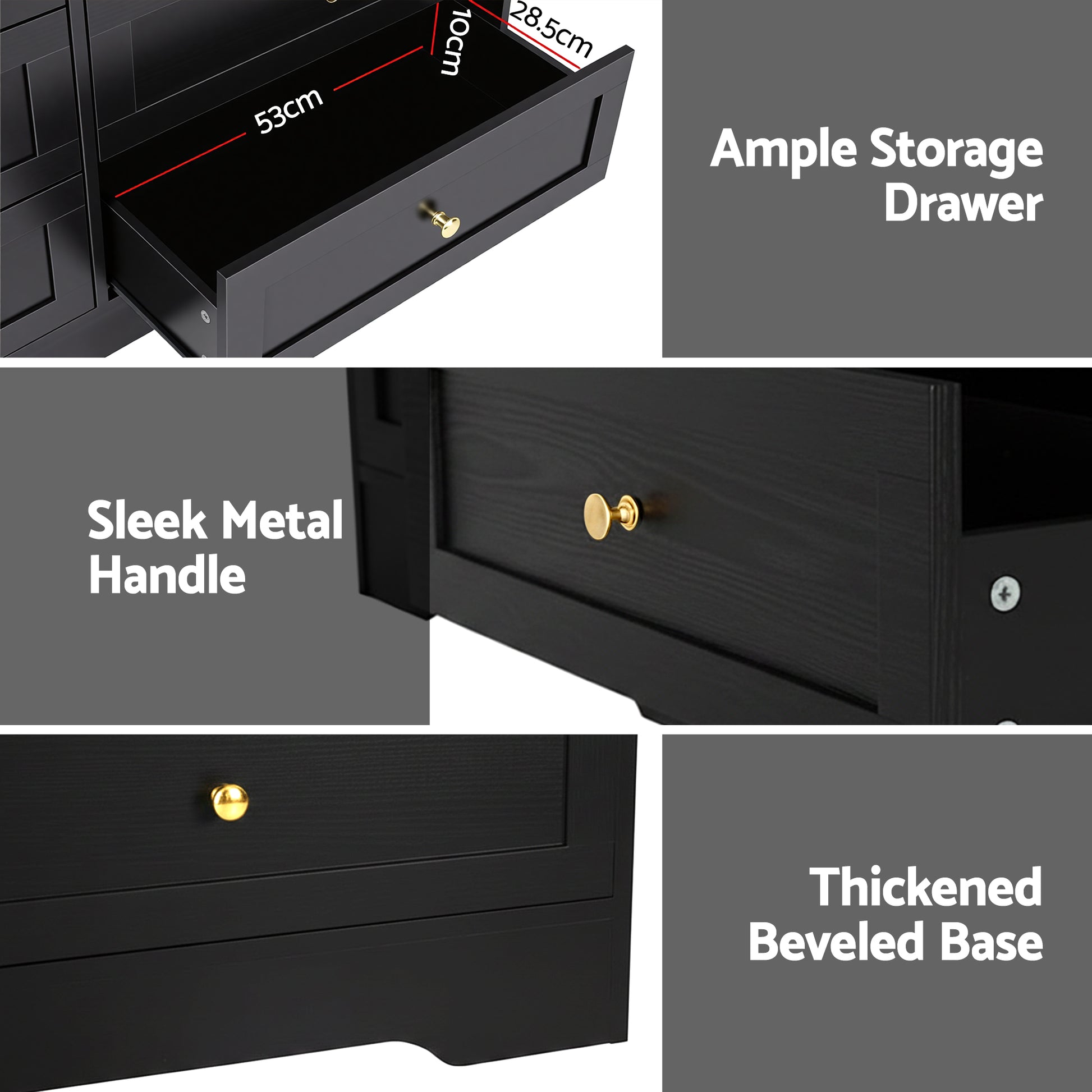 Artiss 6 Chest of Drawers Tallboy Cabinet - LEIF Black - Image 6