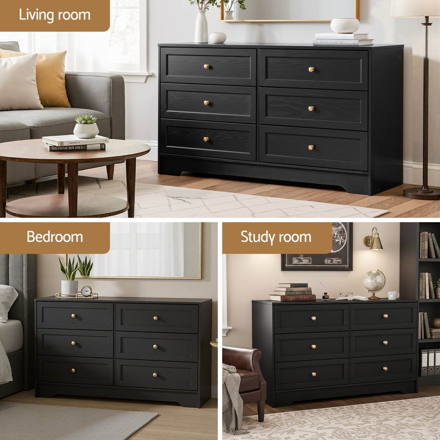 Artiss 6 Chest of Drawers Tallboy Cabinet - LEIF Black - Image 7