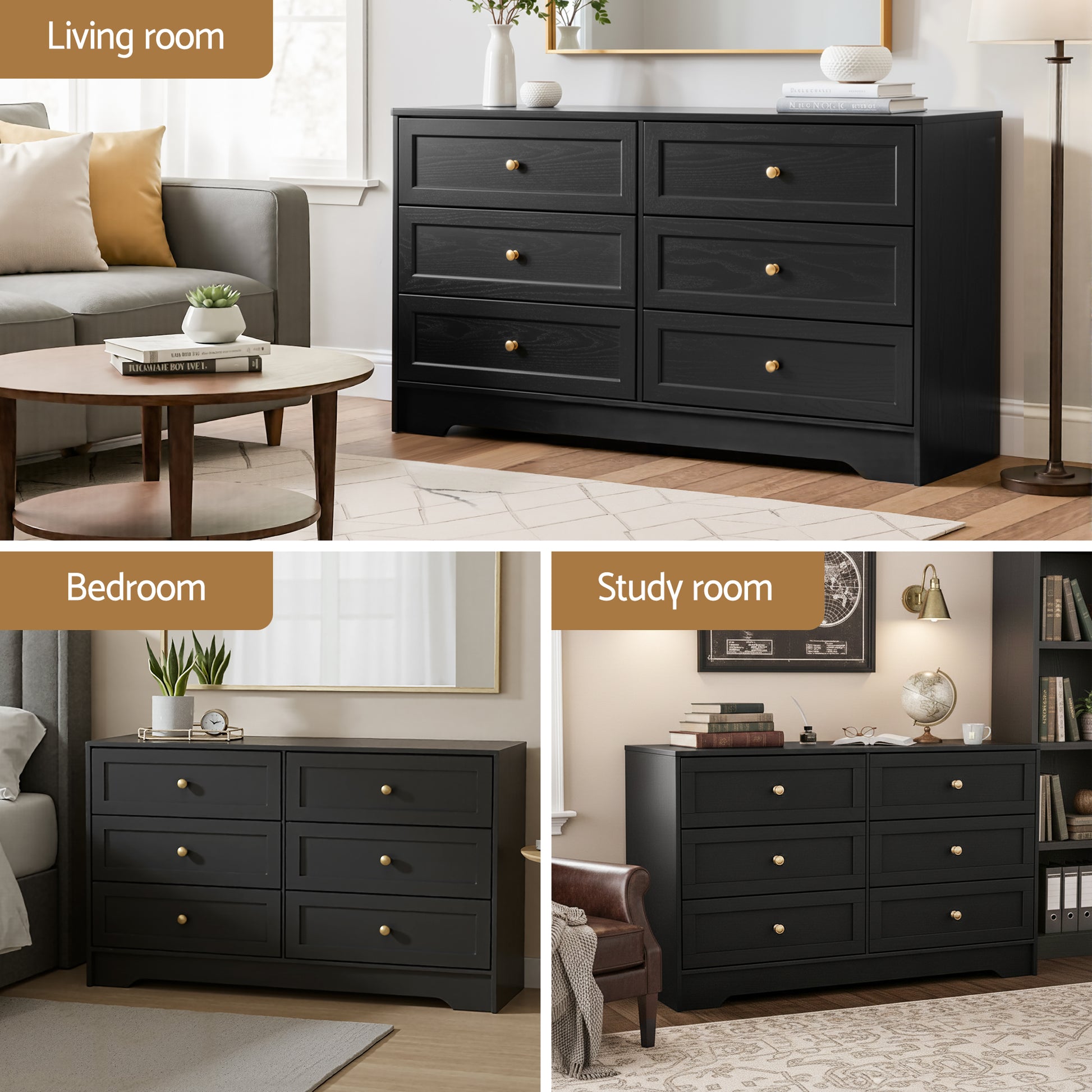 Artiss 6 Chest of Drawers Tallboy Cabinet - LEIF Black - Image 7