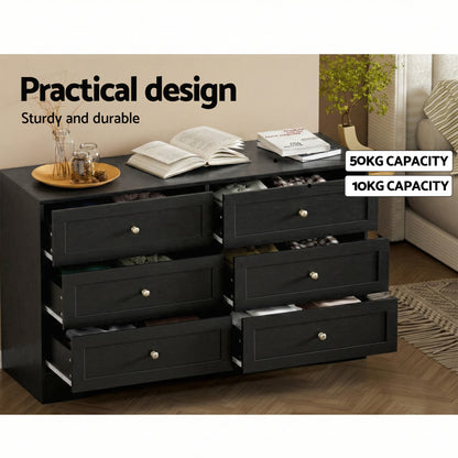Artiss 6 Chest of Drawers Tallboy Cabinet - LEIF Black - Image 8
