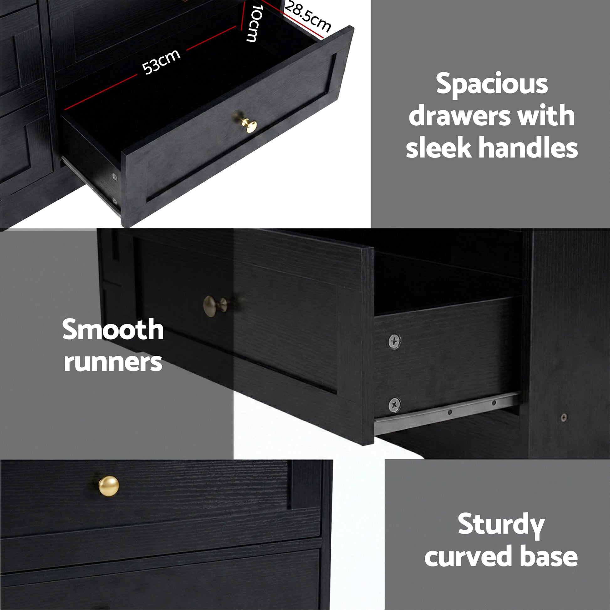 Artiss 6 Chest of Drawers Tallboy Cabinet - LEIF Black - Image 9