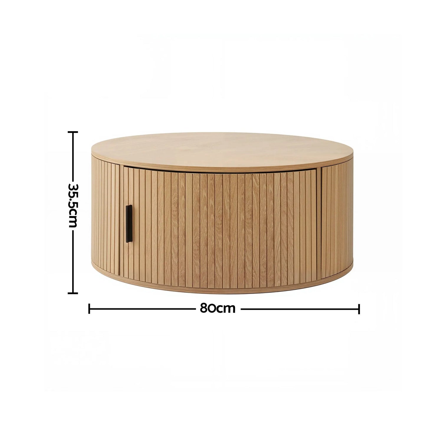 Artiss Round Coffee Table Storage Fluted Center Table Living Room Office 80cm Wood - Image 3