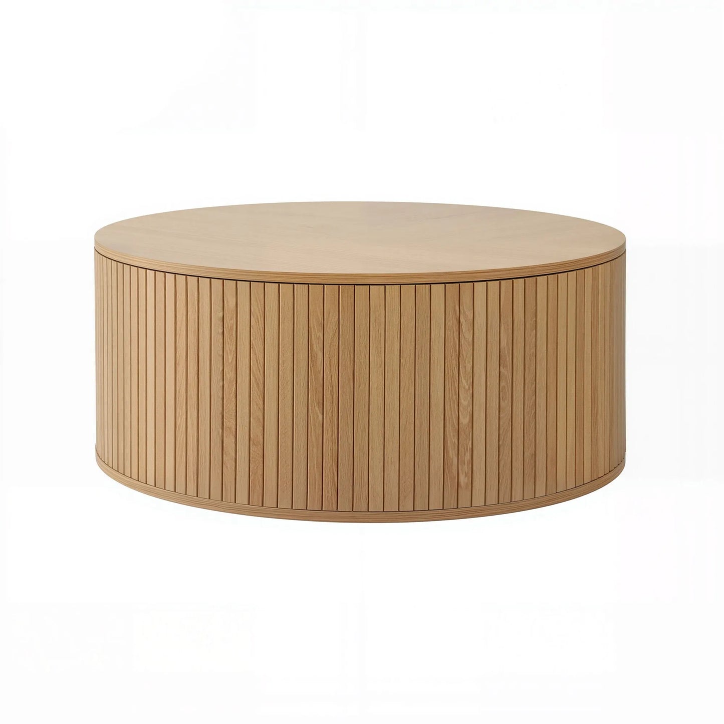 Artiss Round Coffee Table Storage Fluted Center Table Living Room Office 80cm Wood - Image 4
