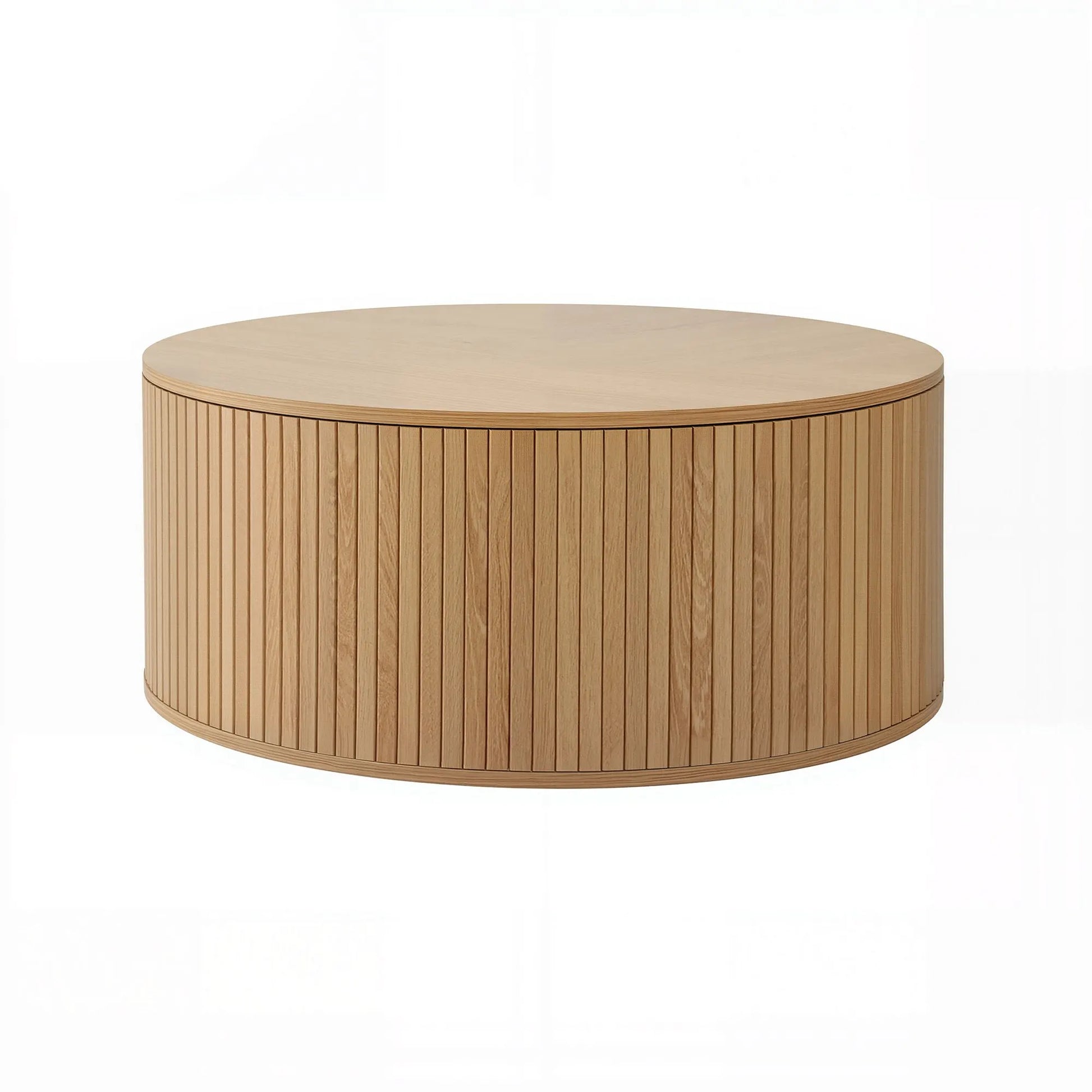 Artiss Round Coffee Table Storage Fluted Center Table Living Room Office 80cm Wood - Image 4