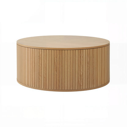 Artiss Round Coffee Table Storage Fluted Center Table Living Room Office 80cm Wood - Image 4