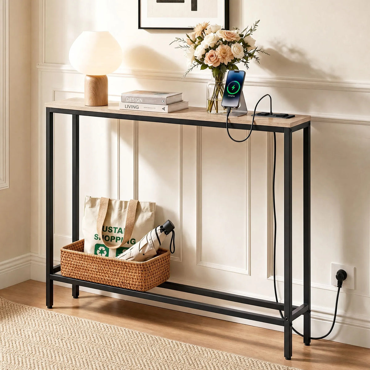 Artiss Console Table Entryway Hallway Display Desk Charging Station Wood - Image 9