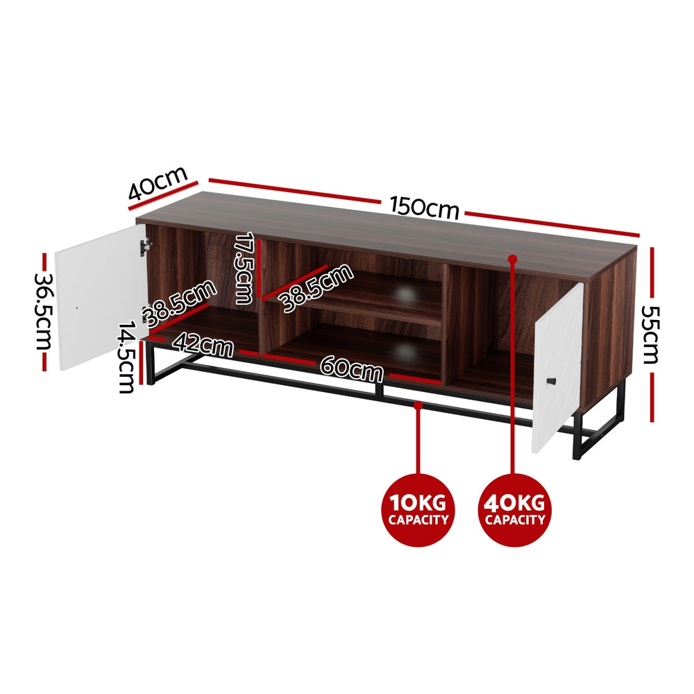 Artiss TV Unit 150cm Storage Shelves Walnut White - Image 3