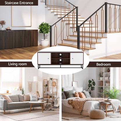 Artiss TV Unit 150cm Storage Shelves Walnut White - Image 5