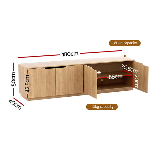 Artiss TV Unit Entertainment Unit Storage Cabinet 180cm Pine - Image 3