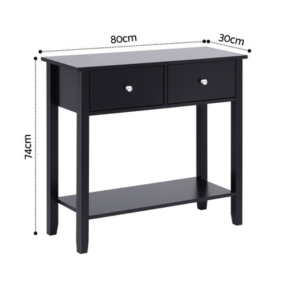 Artiss Console Table Hallway Sofa Entryway Entrance 2 Drawers 80CM Black - Image 3