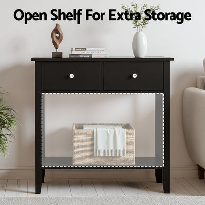 Artiss Console Table Hallway Sofa Entryway Entrance 2 Drawers 80CM Black - Image 5