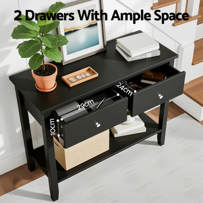 Artiss Console Table Hallway Sofa Entryway Entrance 2 Drawers 80CM Black - Image 6