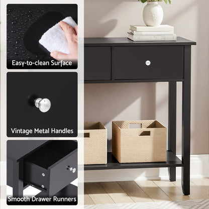 Artiss Console Table Hallway Sofa Entryway Entrance 2 Drawers 80CM Black - Image 7