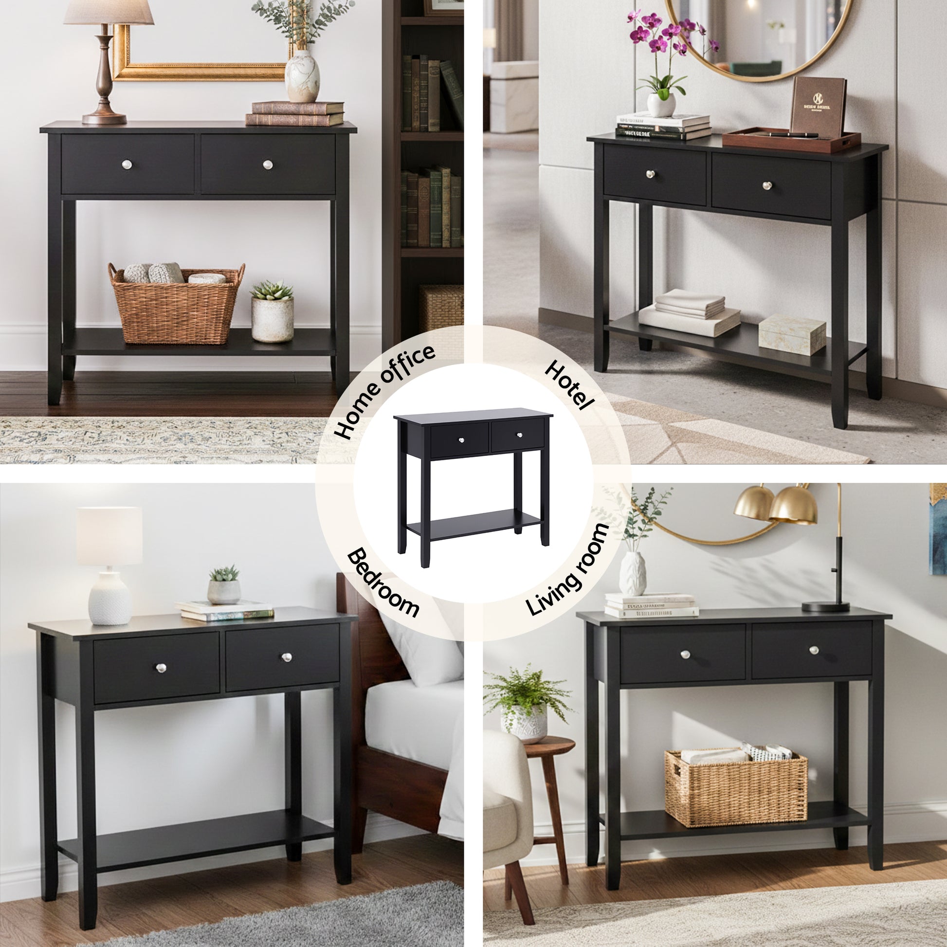 Artiss Console Table Hallway Sofa Entryway Entrance 2 Drawers 80CM Black - Image 8