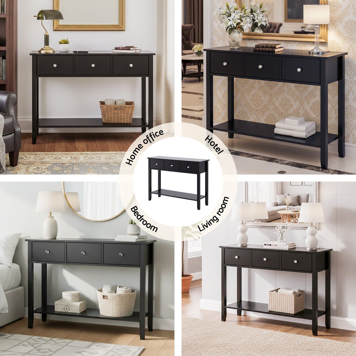 Artiss Console Table Hallway Sofa Entryway Entrance 3 Drawers 100CM Black - Image 8