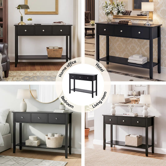 Artiss Console Table Hallway Sofa Entryway Entrance 3 Drawers 100CM Black - Image 8