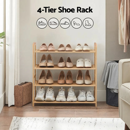 Artiss 4 Tier Shoe Rack Bamboo Storage Organiser Pine - Image 5