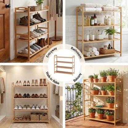 Artiss 4 Tier Shoe Rack Bamboo Storage Organiser Pine - Image 8