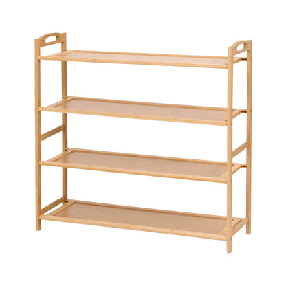 Artiss 4 Tier Shoe Rack Bamboo Storage Organiser Pine - Image 9