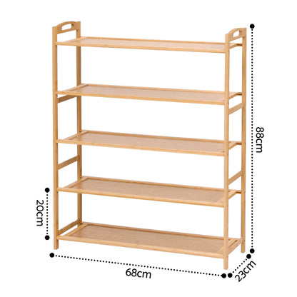 Artiss 5 Tier Shoe Rack Bamboo Storage Organiser Pine - Image 3