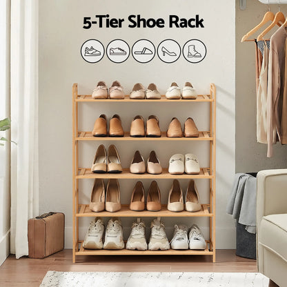 Artiss 5 Tier Shoe Rack Bamboo Storage Organiser Pine - Image 5