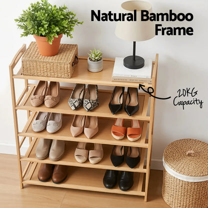 Artiss 5 Tier Shoe Rack Bamboo Storage Organiser Pine - Image 6
