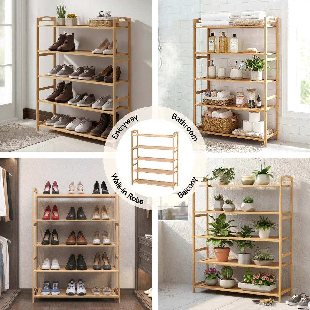 Artiss 5 Tier Shoe Rack Bamboo Storage Organiser Pine - Image 8