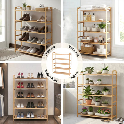 Artiss 5 Tier Shoe Rack Bamboo Storage Organiser Pine - Image 8