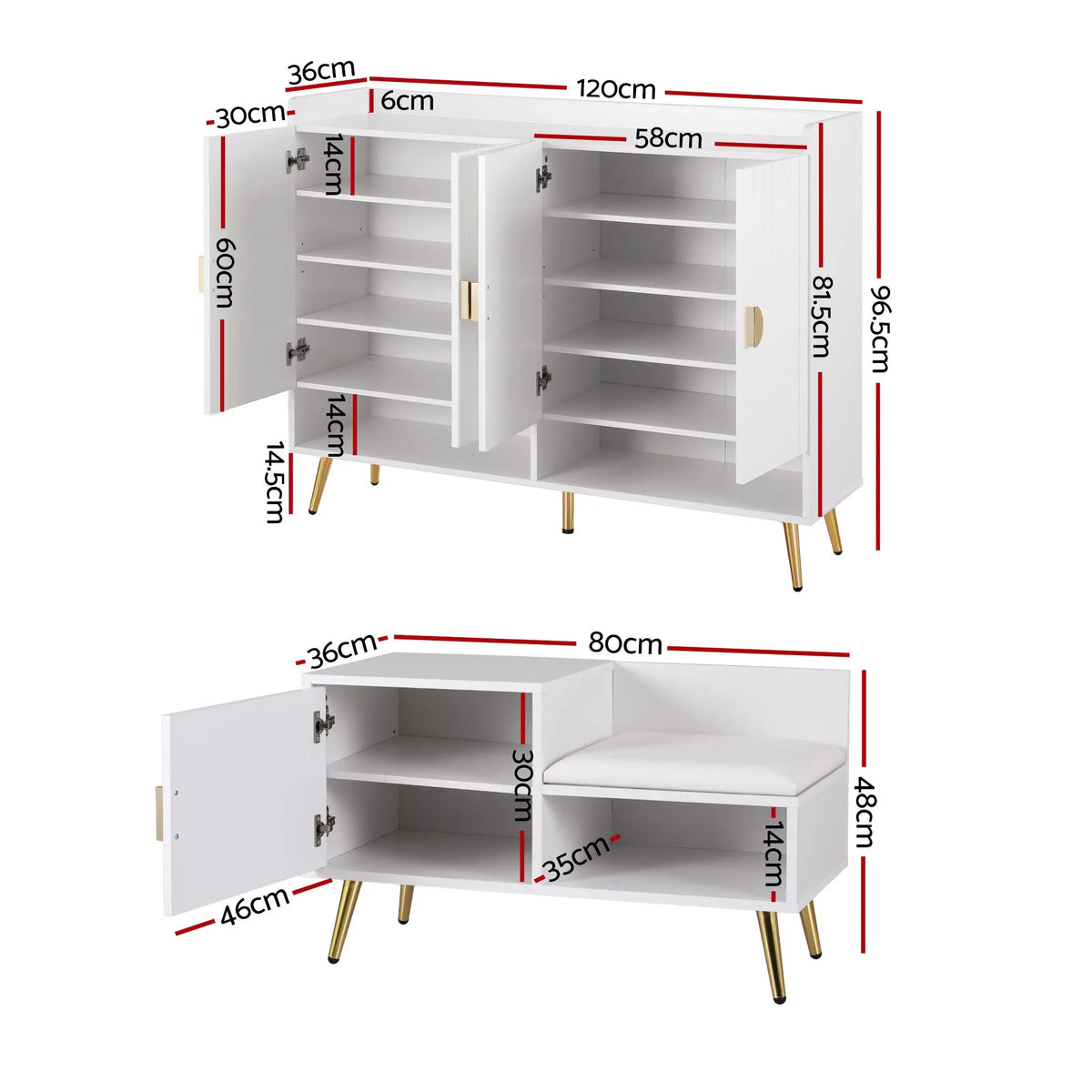 Artiss Shoe Cabinet Bench Set Adjustable Shelf Hallway Living Room White - Image 3