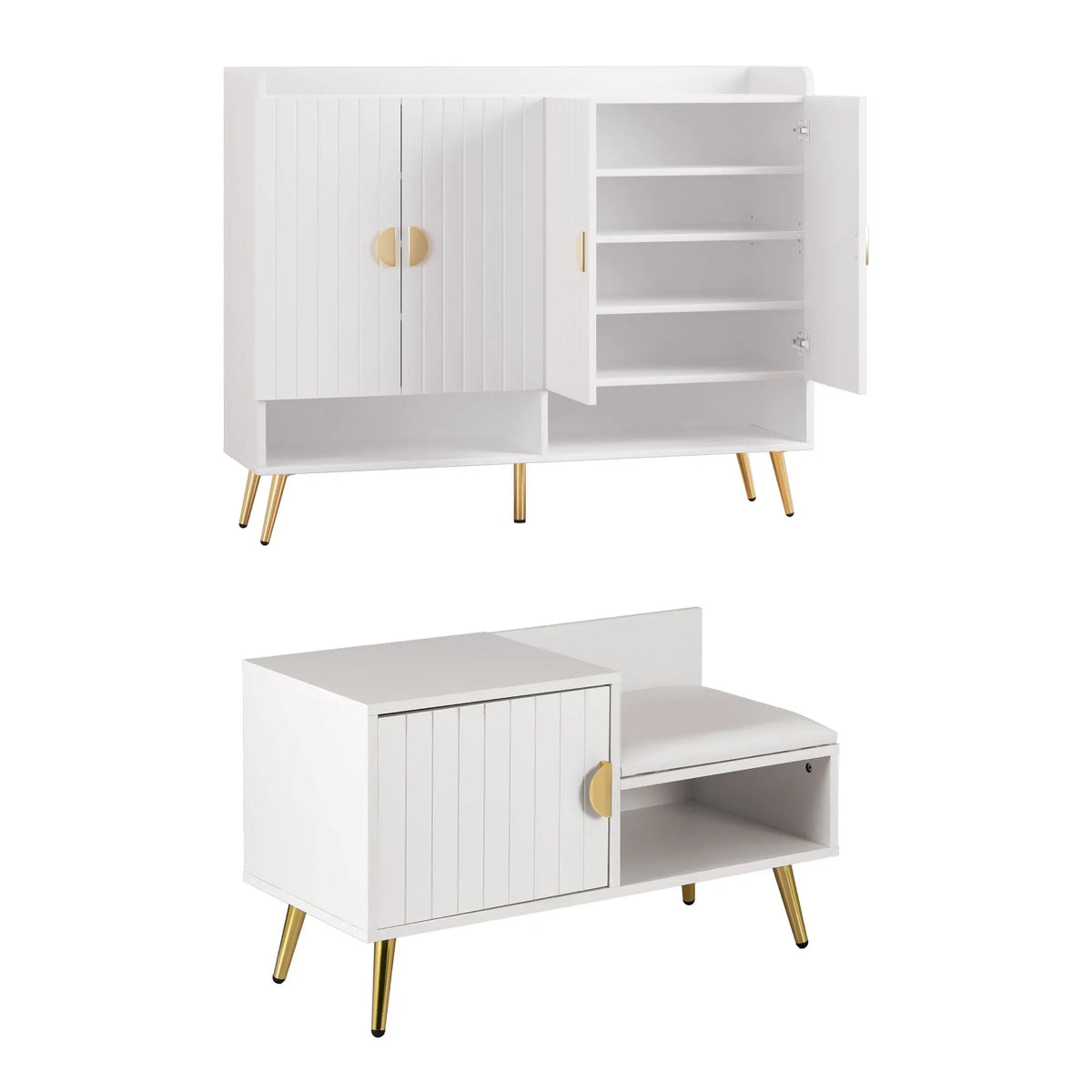 Artiss Shoe Cabinet Bench Set Adjustable Shelf Hallway Living Room White - Image 4