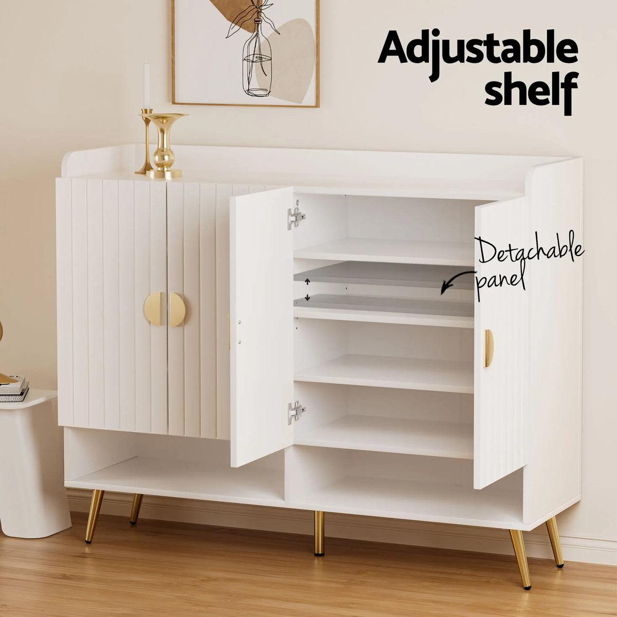 Artiss Shoe Cabinet Bench Set Adjustable Shelf Hallway Living Room White - Image 5