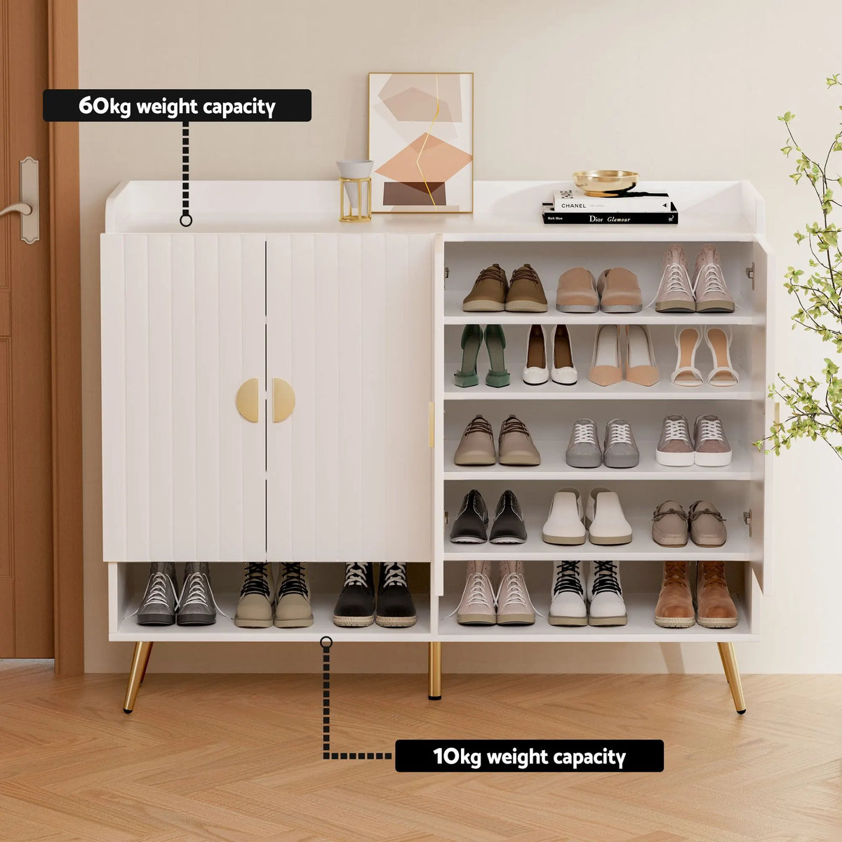 Artiss Shoe Cabinet Bench Set Adjustable Shelf Hallway Living Room White - Image 7
