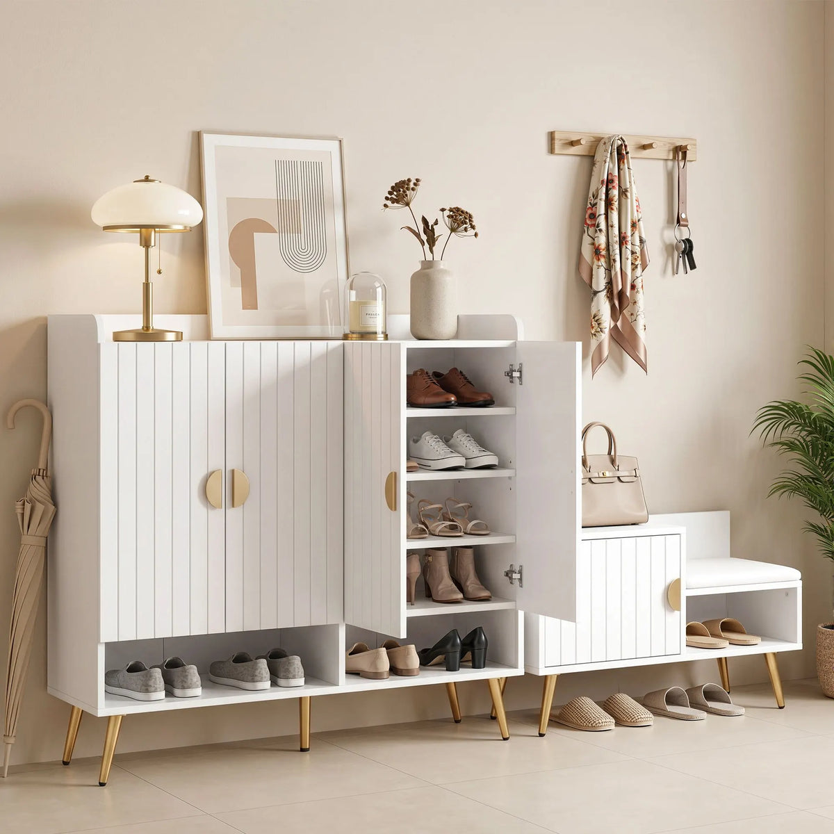 Artiss Shoe Cabinet Bench Set Adjustable Shelf Hallway Living Room White - Image 9