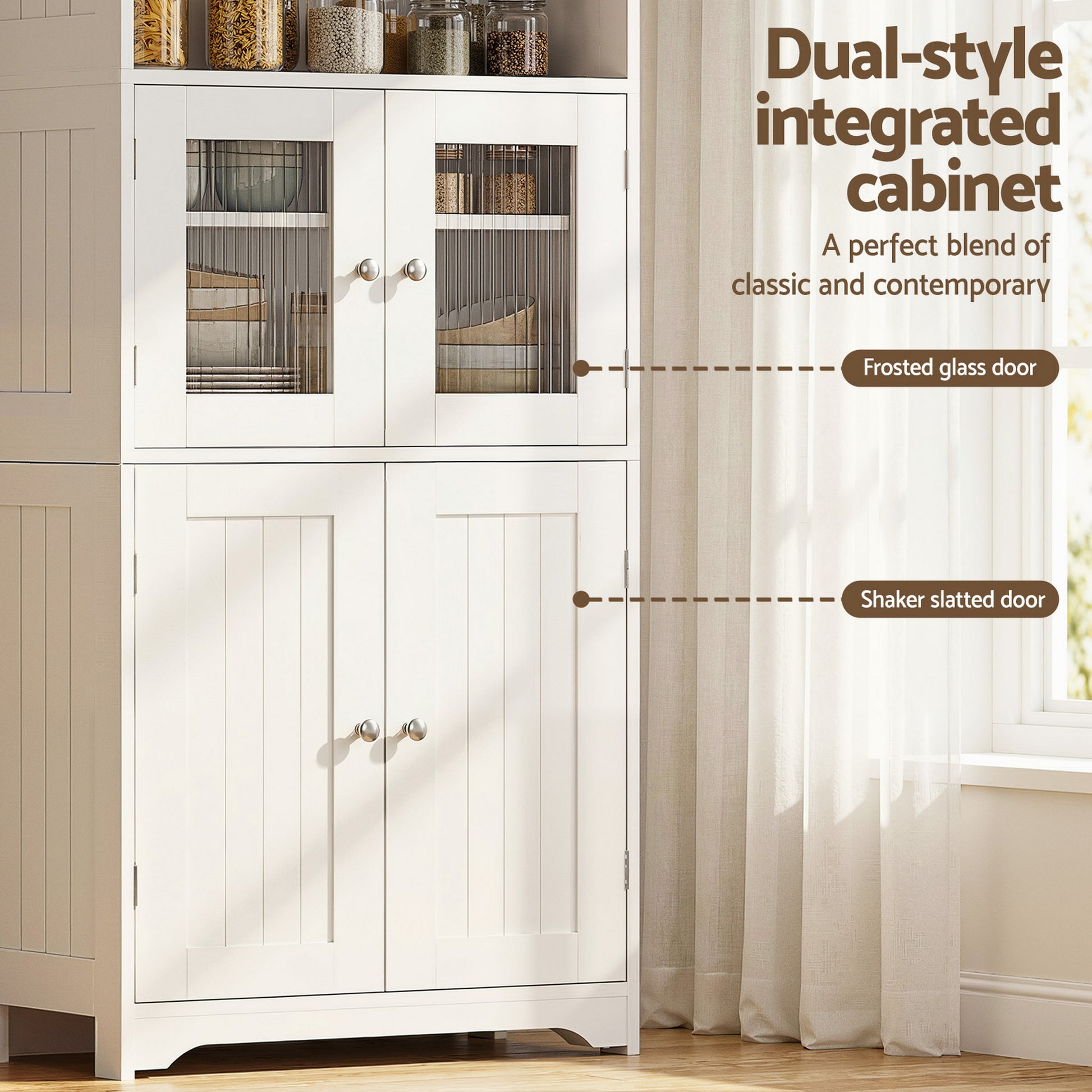 Artiss Buffet Sideboard Cabinet Pantry Kitchen Bathroom Storage Cupboard 160cm - Image 6
