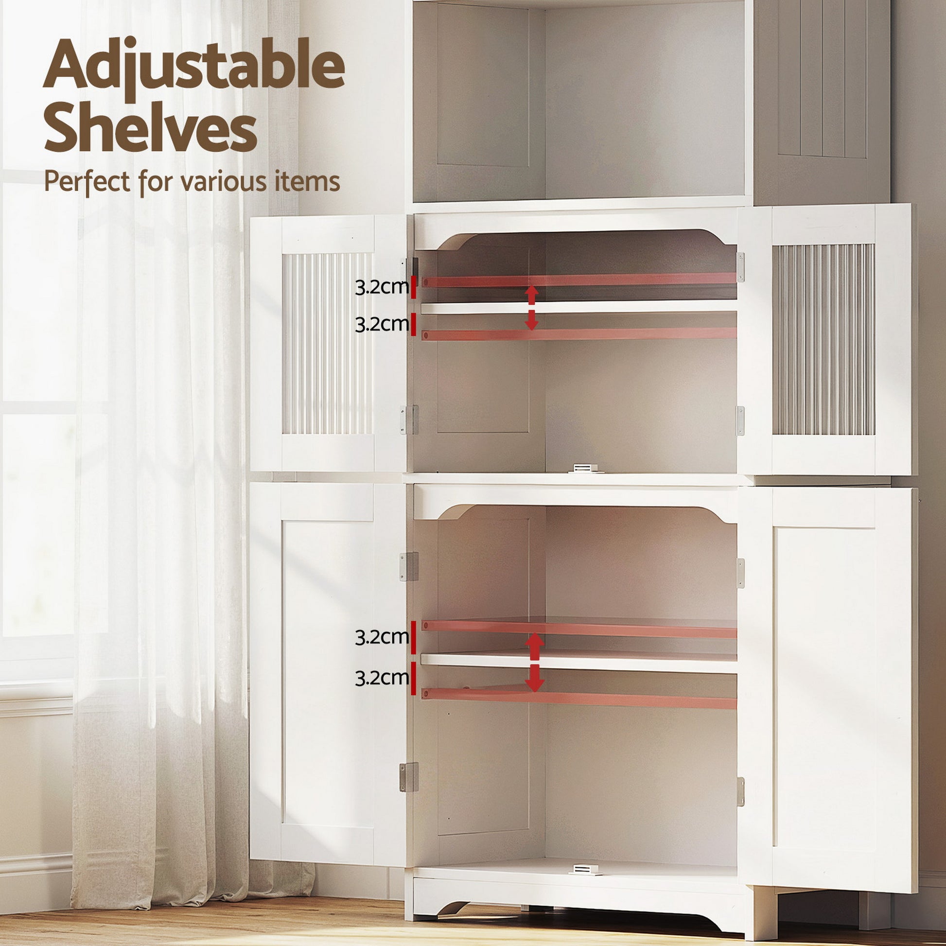 Artiss Buffet Sideboard Cabinet Pantry Kitchen Bathroom Storage Cupboard 160cm - Image 7