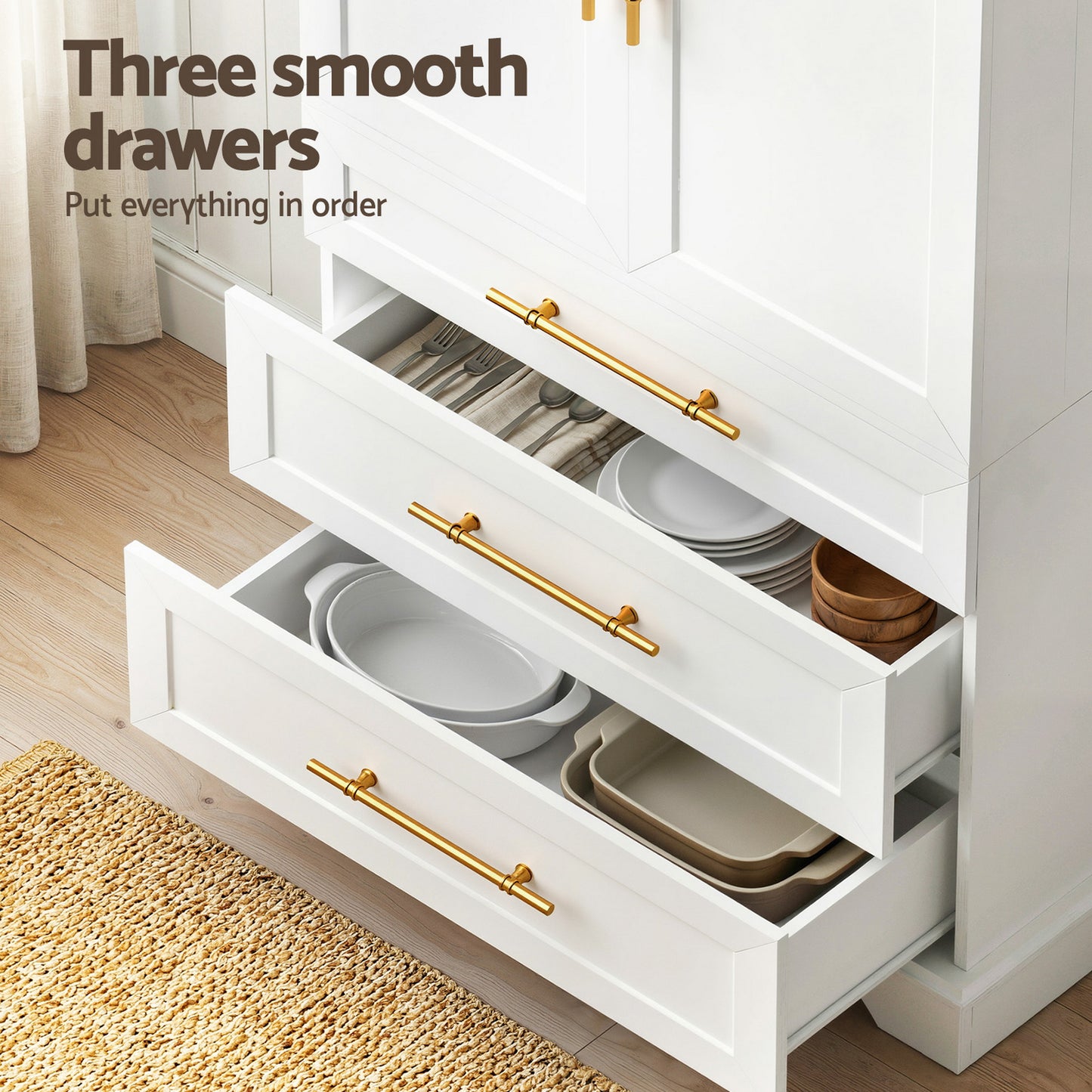 Artiss 2X Buffet Sideboard Cabinet Pantry Kitchen Storage Cupboard Drawers Doors - Image 7