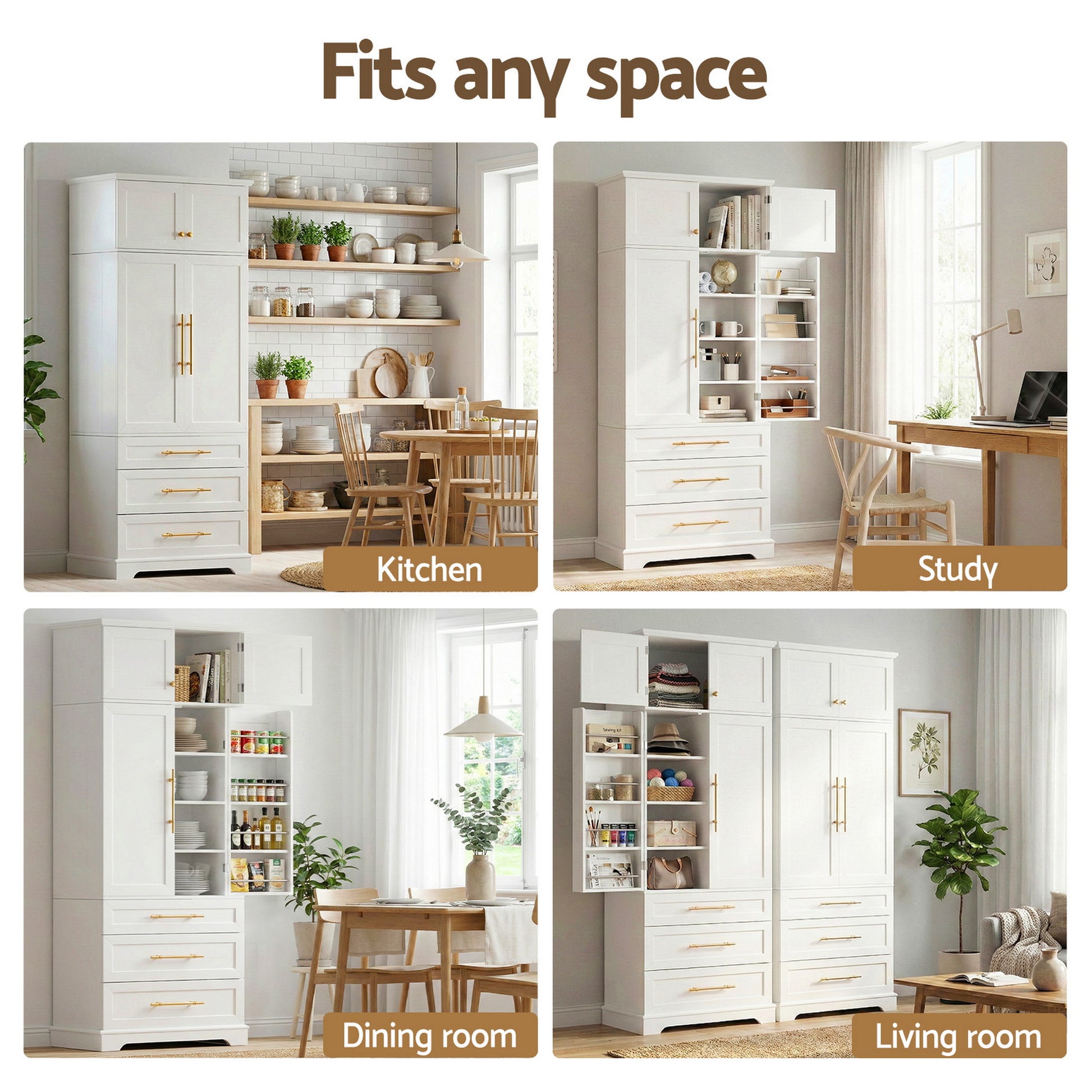 Artiss 2X Buffet Sideboard Cabinet Pantry Kitchen Storage Cupboard Drawers Doors - Image 9