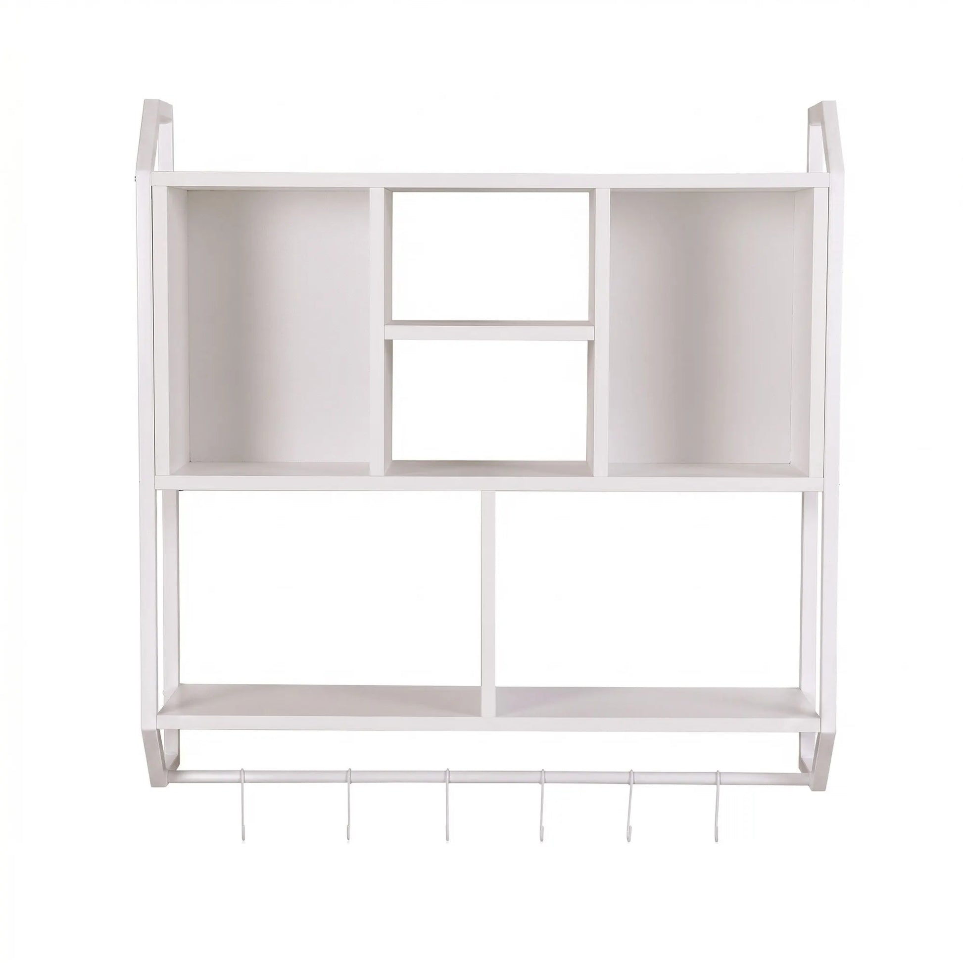 Artiss Floating Wall Shelf 6 Hooks Wall Mounted Storage Cubby Rack 73.5x74CM White - Image 4