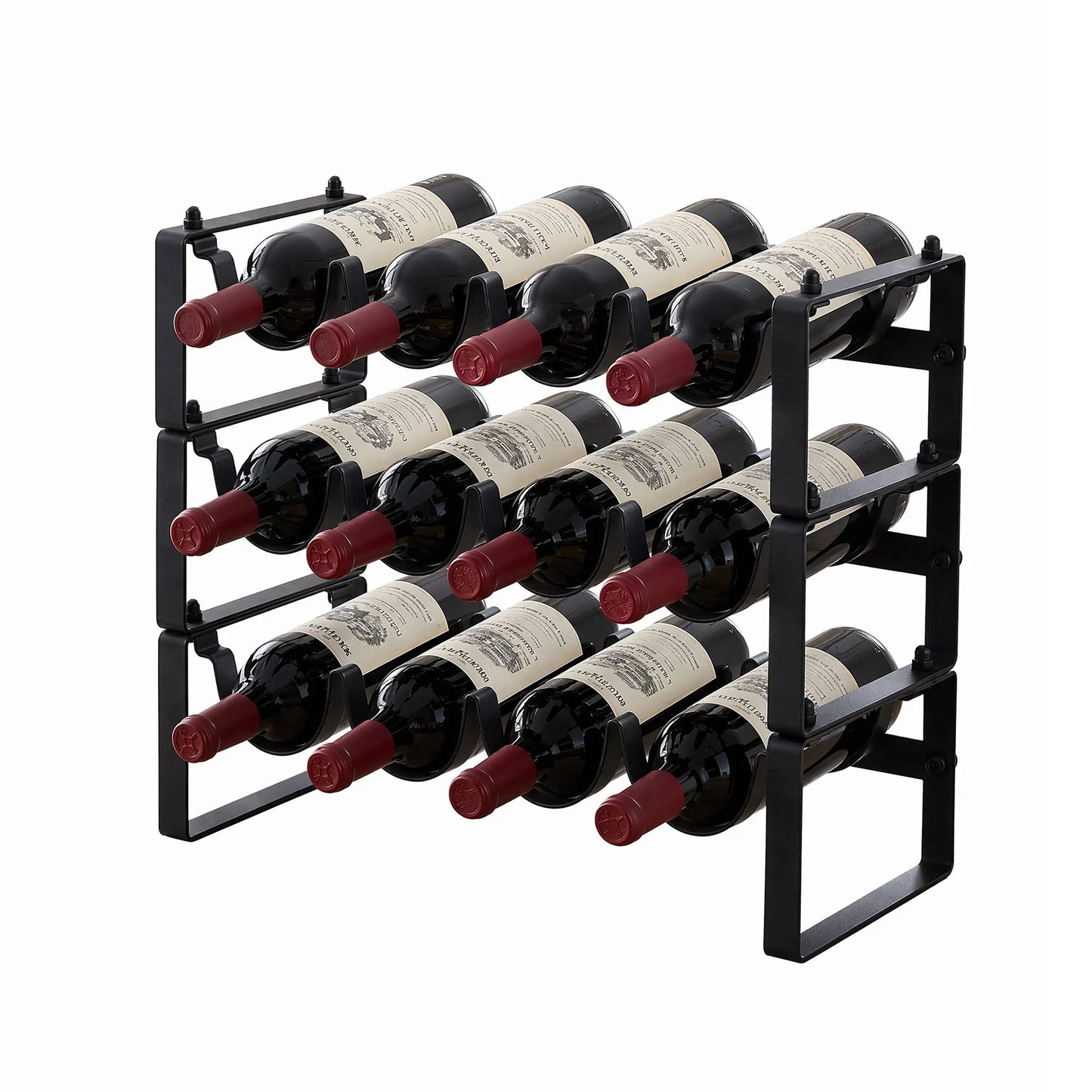 Artiss 3-Tier Wine Rack Metal Freestanding 12 Bottles Modular Countertop Wine Display Shelf Black - Image 2