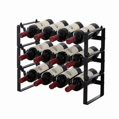 Artiss 3-Tier Wine Rack Metal Freestanding 12 Bottles Modular Countertop Wine Display Shelf Black - Image 2