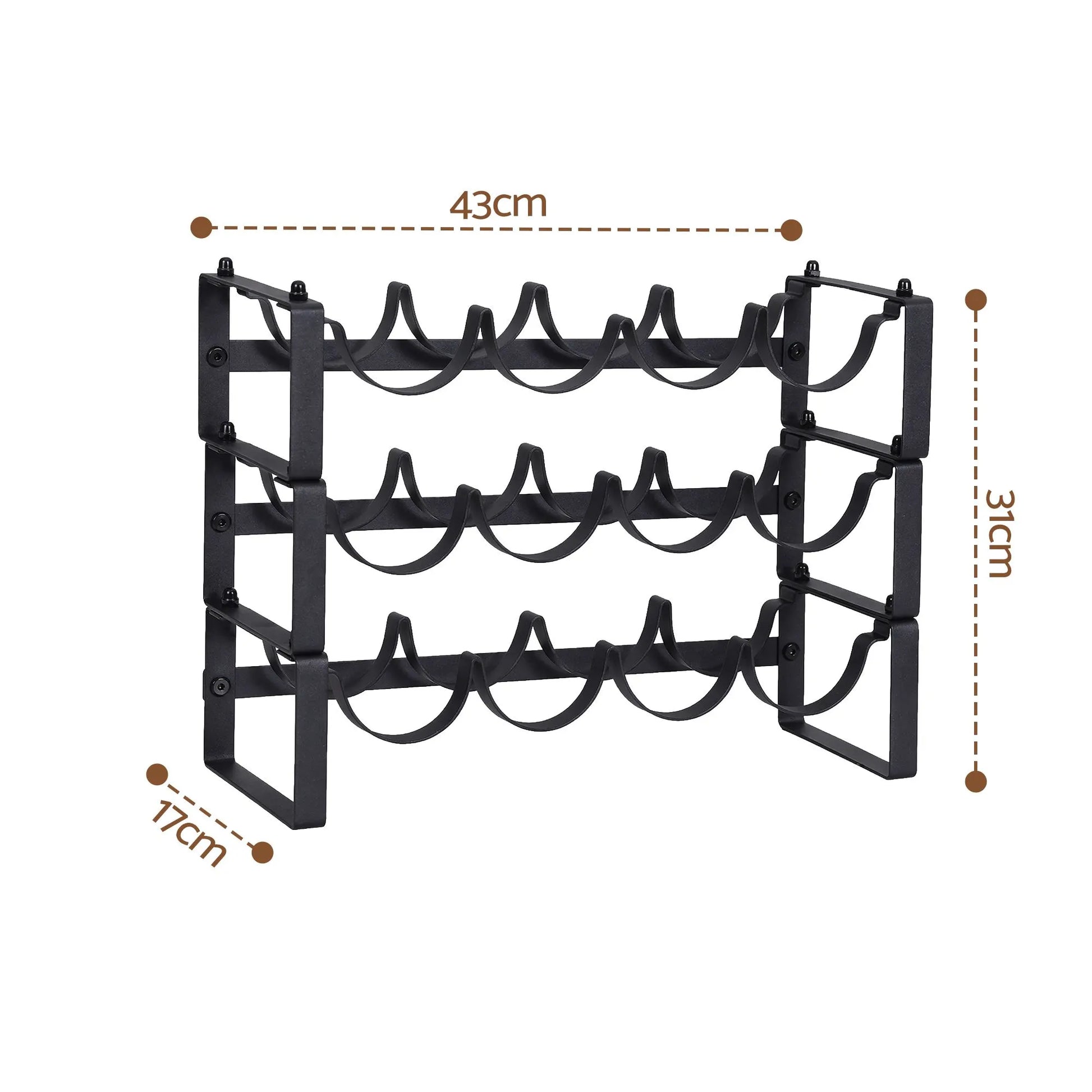 Artiss 3-Tier Wine Rack Metal Freestanding 12 Bottles Modular Countertop Wine Display Shelf Black - Image 3