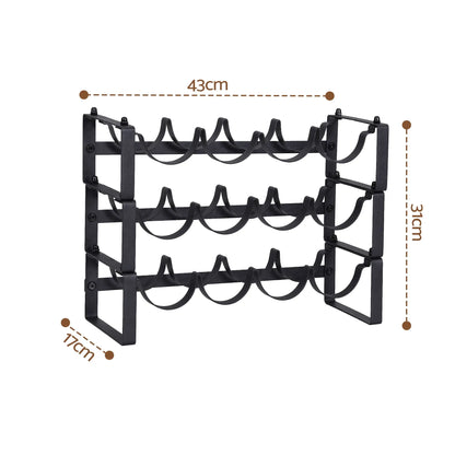 Artiss 3-Tier Wine Rack Metal Freestanding 12 Bottles Modular Countertop Wine Display Shelf Black - Image 3